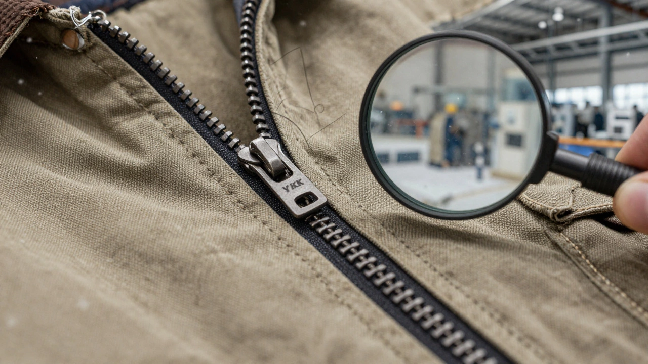 Close-up comparison of high-quality work jacket stitching versus cheap fabric, showing material durability differences.
