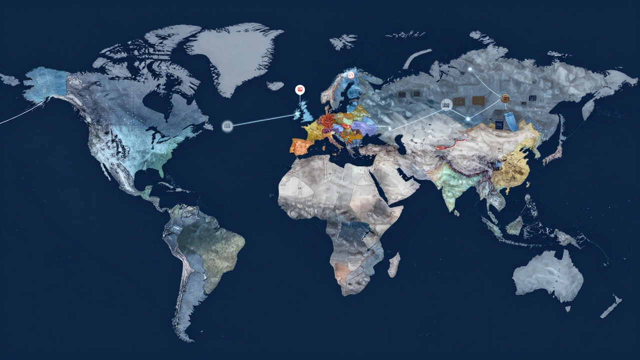 Global map visualization showing regional denim preferences and major brand market shares.