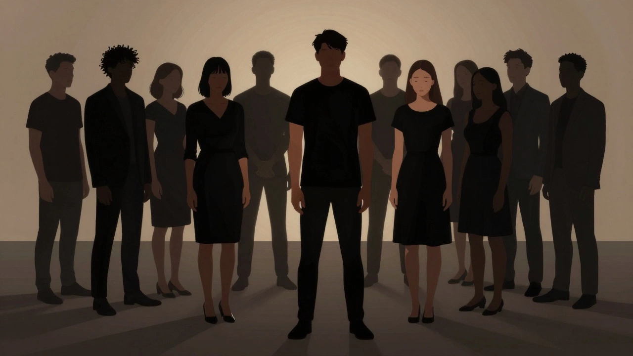 Group in black clothing symbolizing unified grief