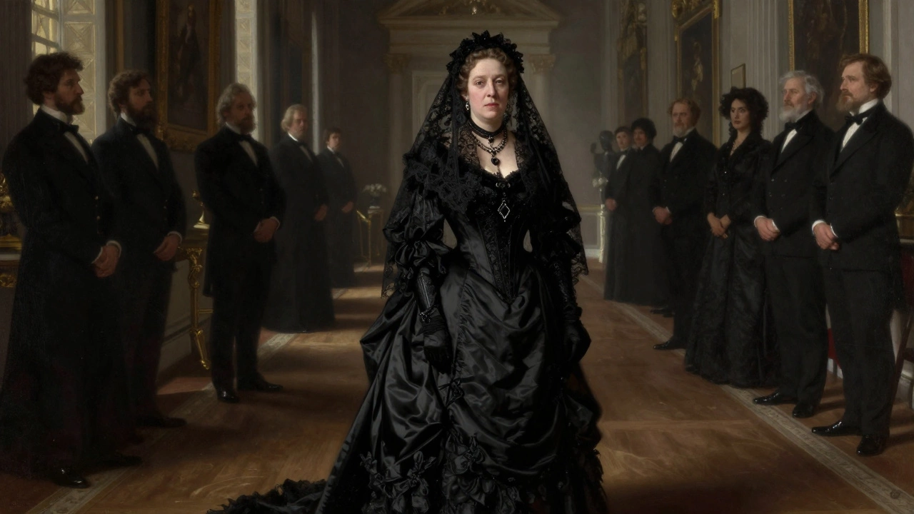 Queen Victoria in historical black mourning attire
