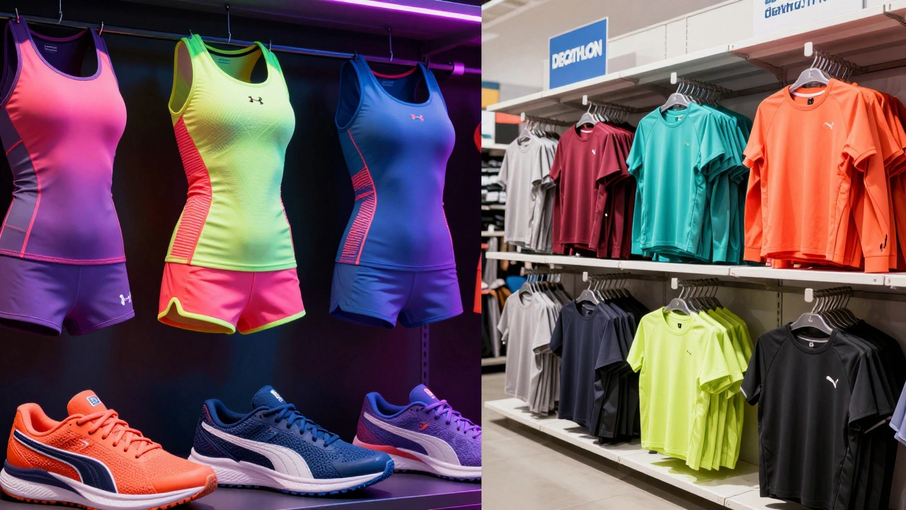 Split image of high-tech gear vs budget sportswear