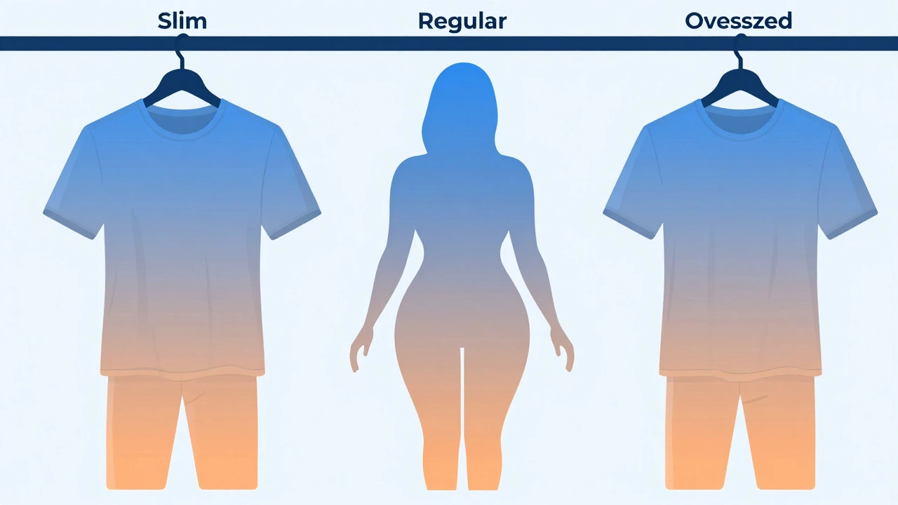 Illustration showing different T-shirt fits and cuts