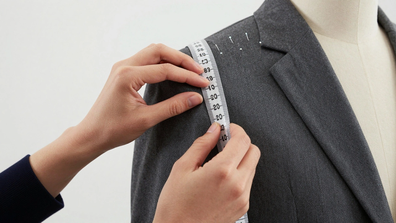 Tailor measuring suit shoulders precisely