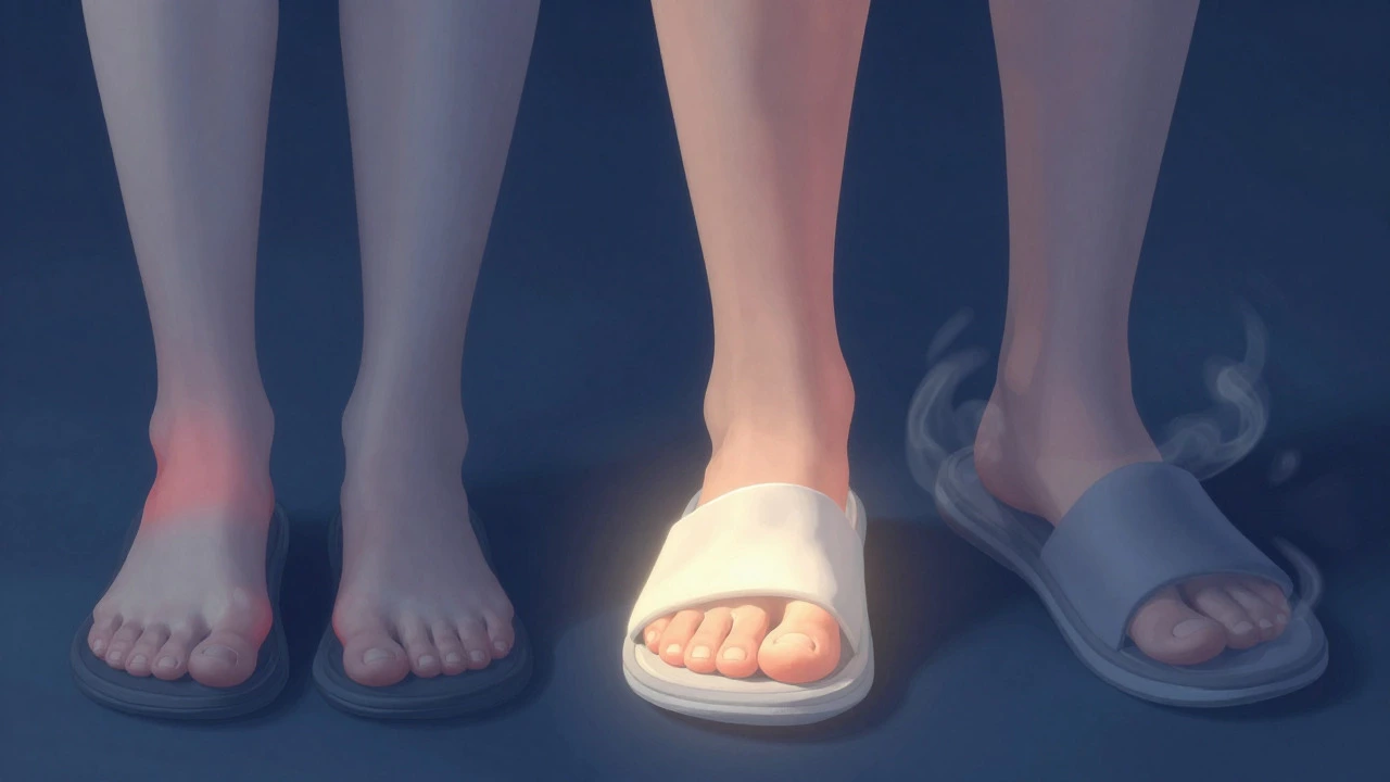 Split image comparing tight vs loose slipper fit risks with ideal middle ground