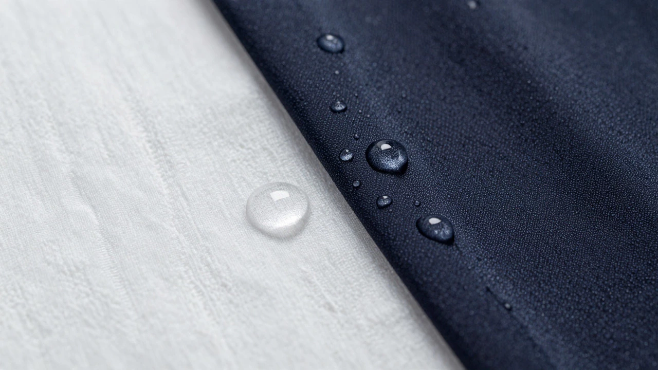 Water beading on synthetic fabric vs soaking into cotton fibers