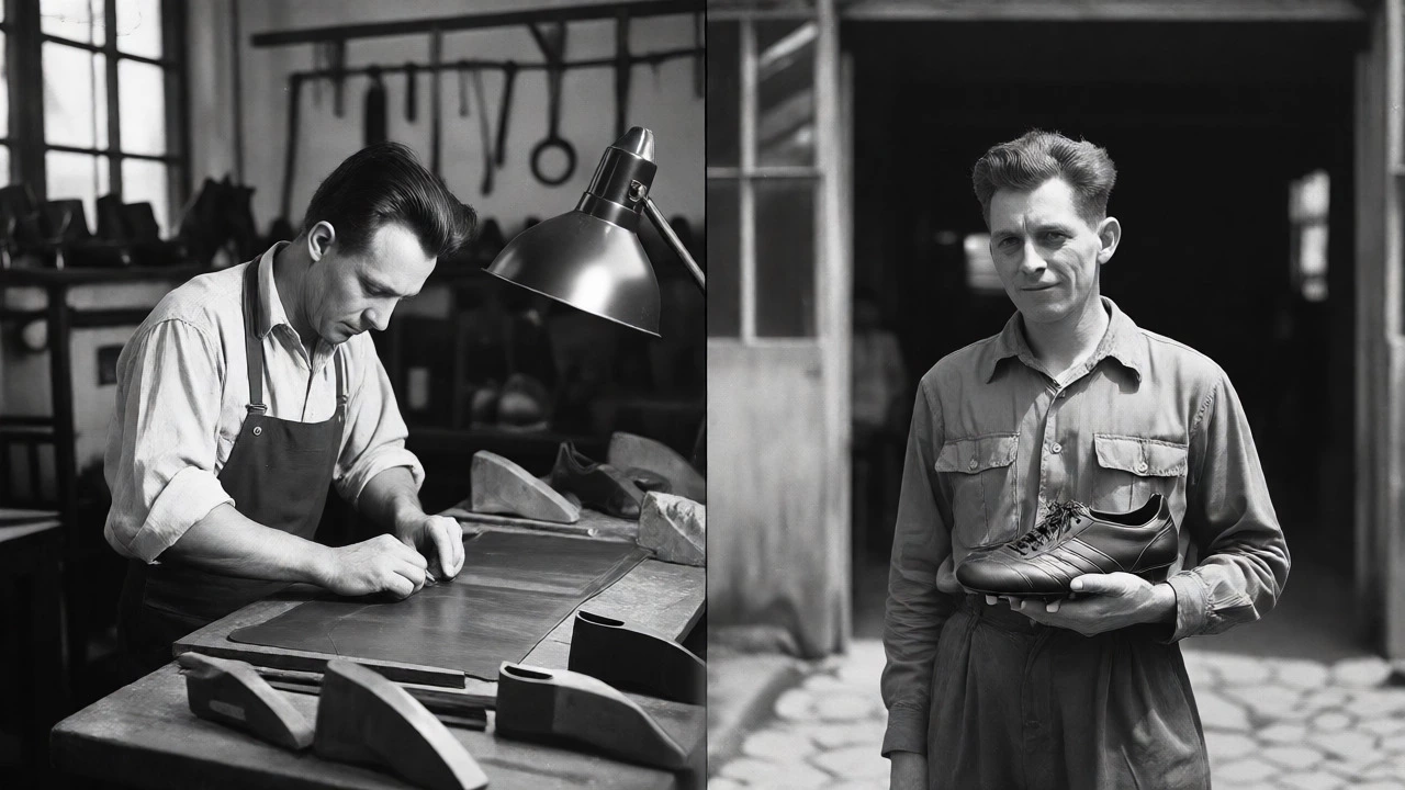 Adolf and Rudolf Dassler working in their respective German athletic workshops.