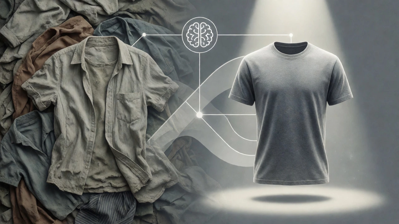 Conceptual art comparing fast fashion waste with durable luxury basics
