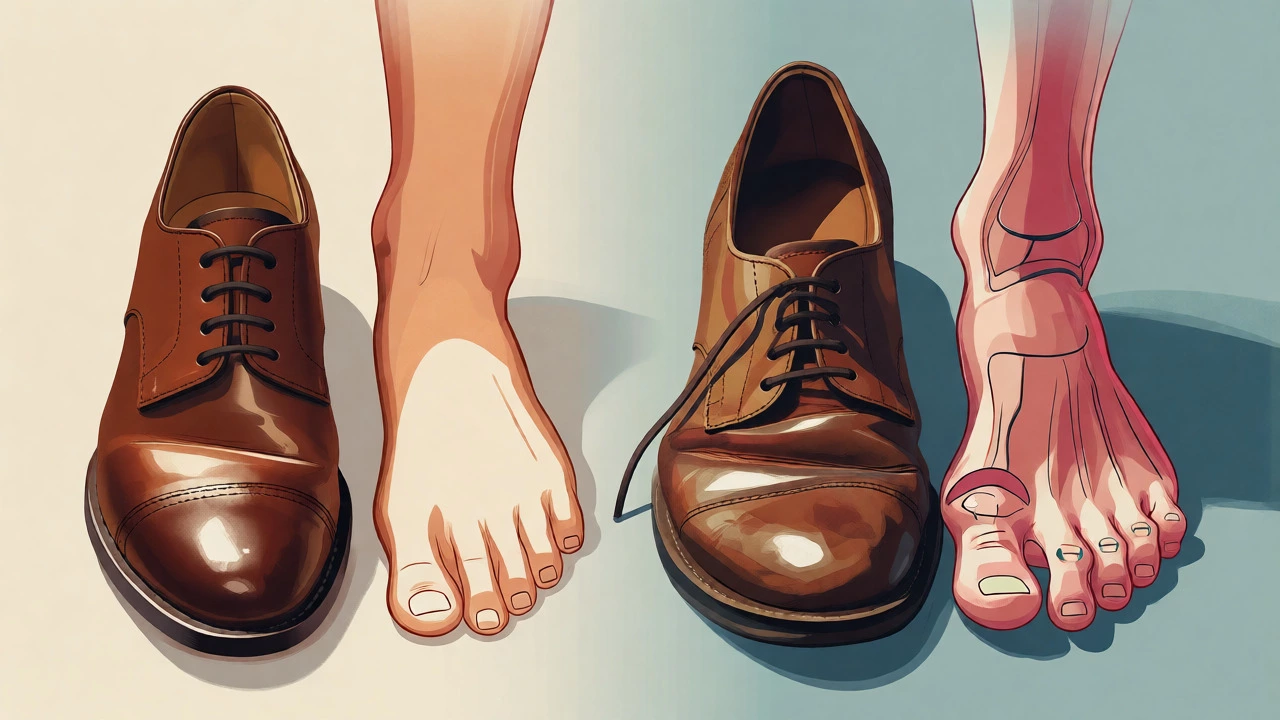 Comparison of healthy feet versus feet damaged by tight shoes