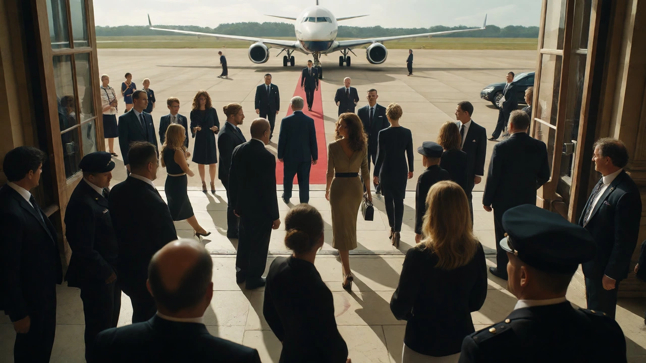 Royal family and support staff at an airport, illustrating expanded childcare teams during travel.